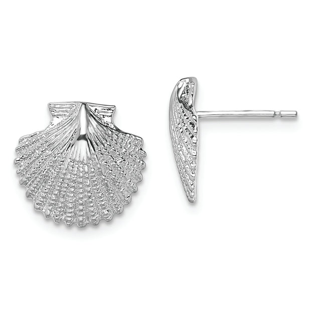 Sterling Silver Rhodium-plated Polished Scallop Shell Post Earrings