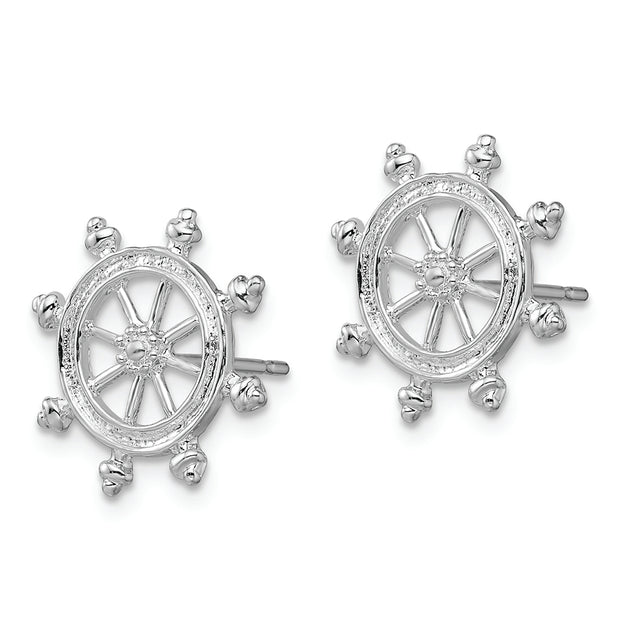 Sterling Silver Rhodium-plated Polished Ships Wheel Post Earrings