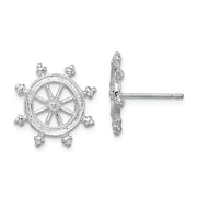 Sterling Silver Rhodium-plated Polished Ships Wheel Post Earrings