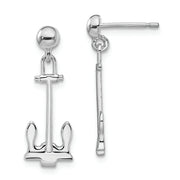 Sterling Silver Rhodium-plated Polished Anchor Dangle Post Earrings