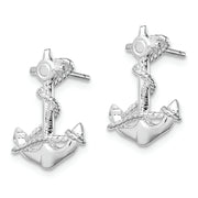 Sterling Silver Rhodium-plated Polished Anchor w/Rope Post Earrings
