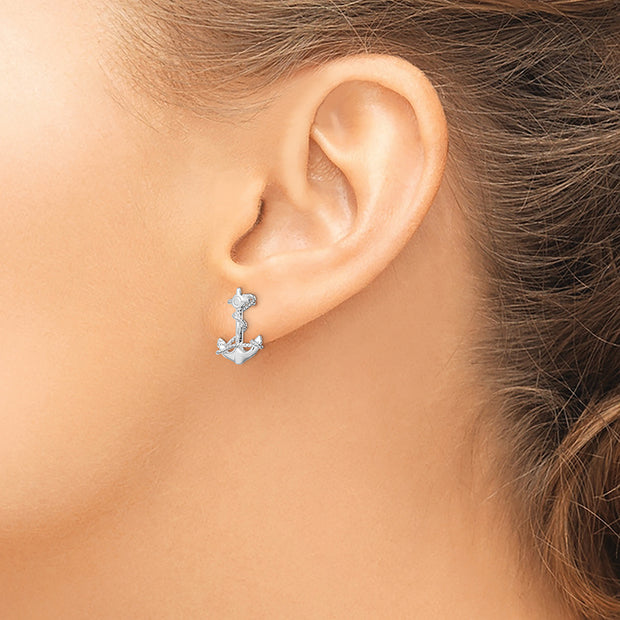 Sterling Silver Rhodium-plated Polished Anchor w/Rope Post Earrings