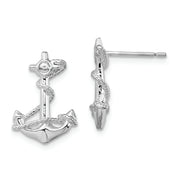 Sterling Silver Rhodium-plated Polished Anchor w/Rope Post Earrings