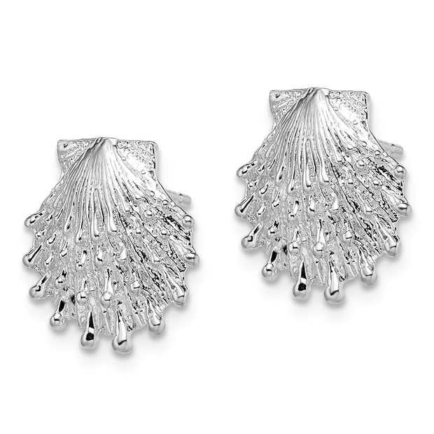 Sterling Silver Rhodium-plated Polished Lions Paw Shell Post Earrings