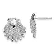 Sterling Silver Rhodium-plated Polished Lions Paw Shell Post Earrings