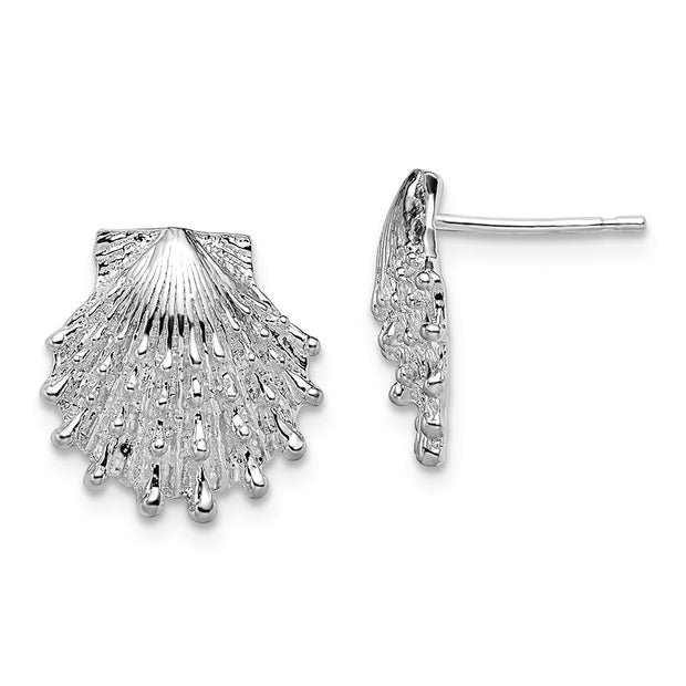 Sterling Silver Rhodium-plated Polished Lions Paw Shell Post Earrings