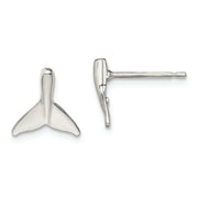 Sterling Silver Rhodium-plated Polished Mini Whale Tail Post Earrings