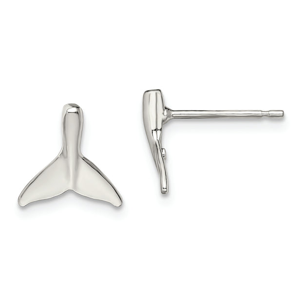 Sterling Silver Rhodium-plated Polished Mini Whale Tail Post Earrings