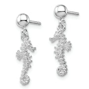 Sterling Silver Rhodium-plated 3D Mini Seahorse Dangle Post Earrings
