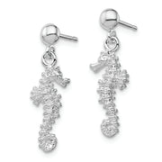 Sterling Silver Rhodium-plated Polished 3D Seahorse Dangle Post Earrings