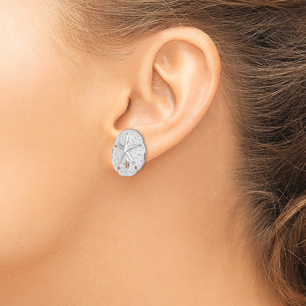 Sterling Silver Rhodium-plated Sand Dollar w/Starfish Post Earrings