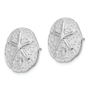 Sterling Silver Rhodium-plated Small Sand Dollar w/Starfish Post Earrings