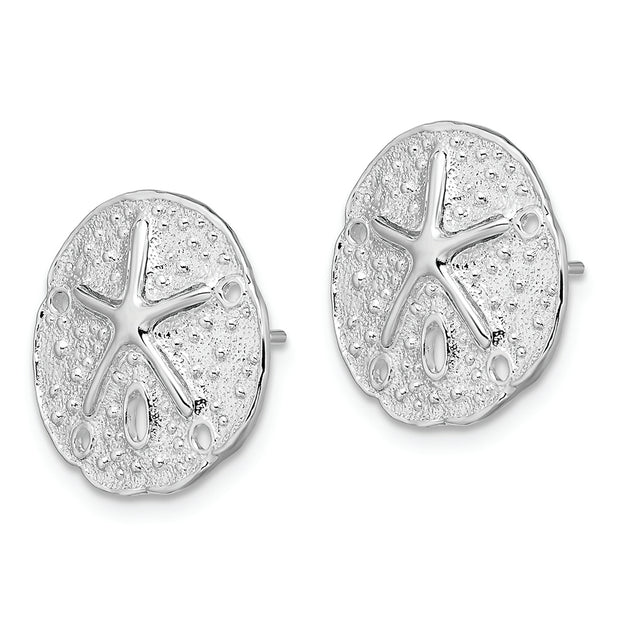 Sterling Silver Rhodium-plated Small Sand Dollar w/Starfish Post Earrings