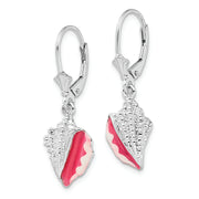 Sterling Silver Rhodium-plated Enameled Conch Shell Leverback Earrings