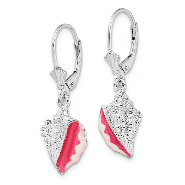 Sterling Silver Rhodium-plated Enameled Conch Shell Leverback Earrings