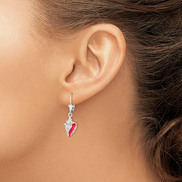 Sterling Silver Rhodium-plated Enamel Sm. Conch Shell Leverback Earrings