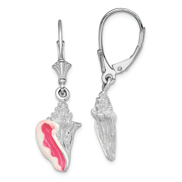 Sterling Silver Rhodium-plated Enamel Sm. Conch Shell Leverback Earrings