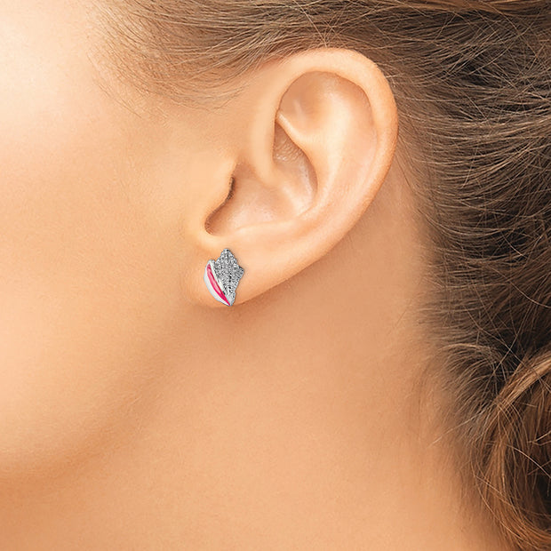 Sterling Silver Rhodium-plated Enameled Conch Shell Post Earrings