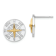 Sterling Silver Rhodium-plated Mini Compass w/14k Needle Post Earrings