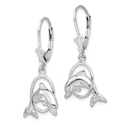 Sterling Silver Rhodium-plated Dolphin in Hoop Leverback Earrings