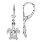Sterling Silver Rhodium-plated Mini Sea Turtle Leverback Earrings