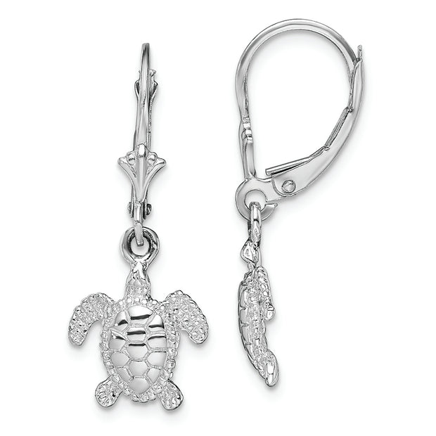 Sterling Silver Rhodium-plated Mini Sea Turtle Leverback Earrings