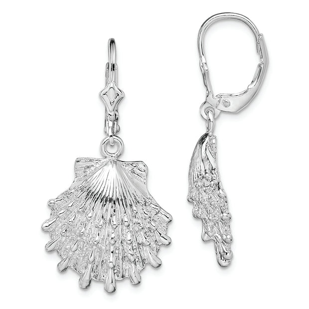 Sterling Silver Polished Lions Paw Shell Leverback Earrings