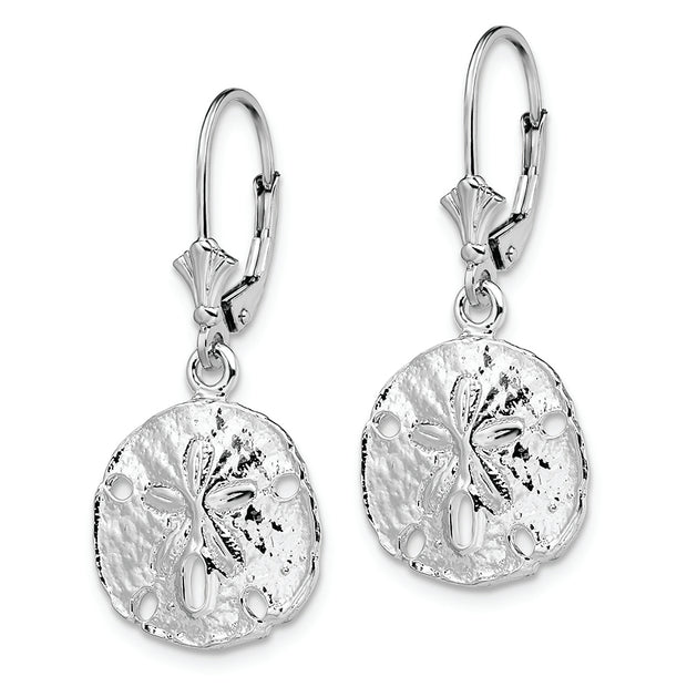 Sterling Silver Rhodium-plated Polished Sand Dollar Leverback Earrings