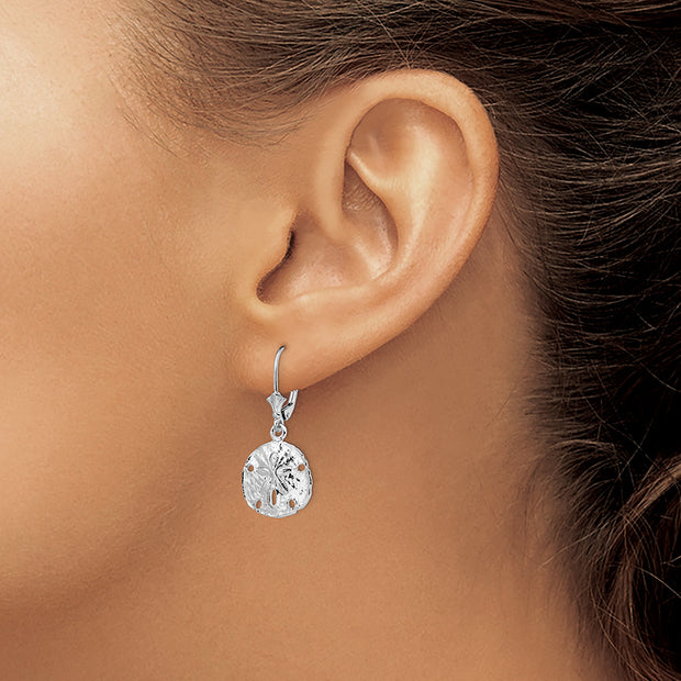 Sterling Silver Rhodium-plated Polished Sand Dollar Leverback Earrings