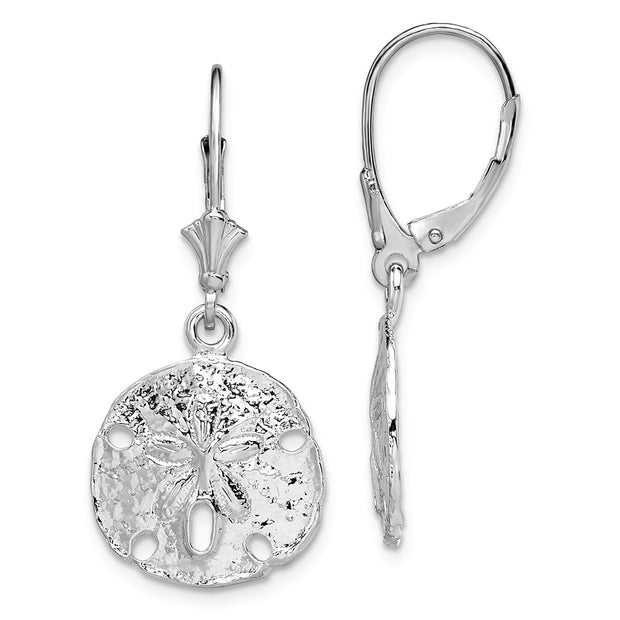 Sterling Silver Rhodium-plated Polished Sand Dollar Leverback Earrings