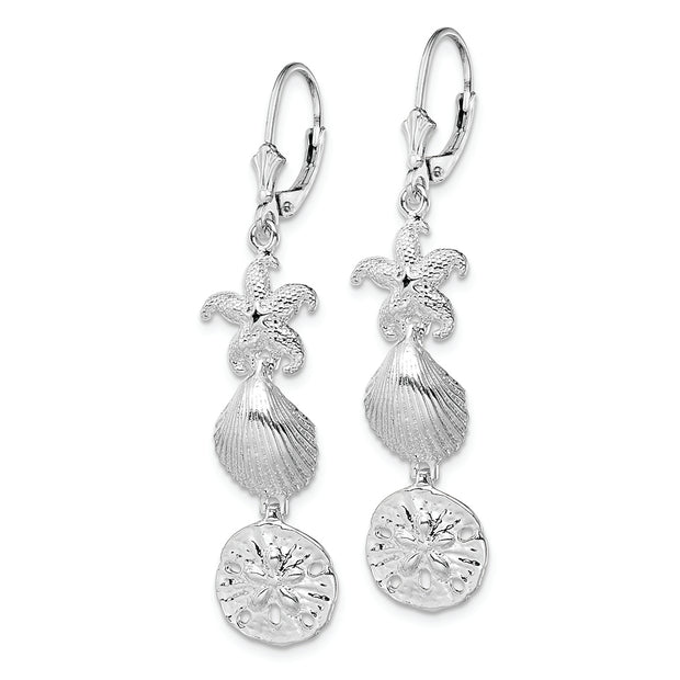 Sterling Silver Rhodium-plated Polished Sea Life Leverback Earrings
