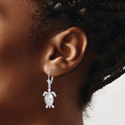Sterling Silver Rh-plated 3D Moveable Turtle Leverback Earrings