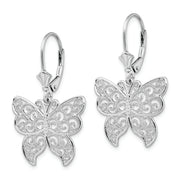 Sterling Silver Rhod-plated Polished Filigree Butterfly Leverback Earrings