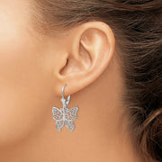 Sterling Silver Rhod-plated Polished Filigree Butterfly Leverback Earrings
