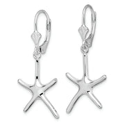 Sterling Silver Rhodium-plated Polished Starfish Leverback Earrings