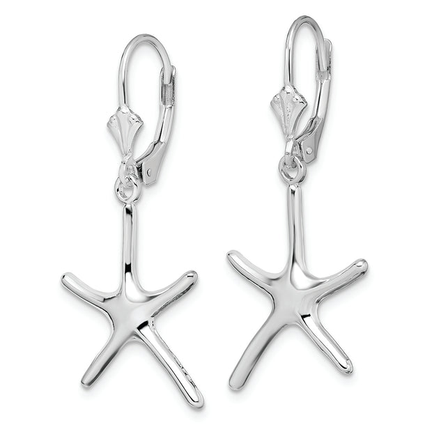 Sterling Silver Rhodium-plated Polished Starfish Leverback Earrings