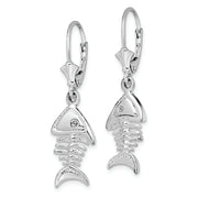 Sterling Silver Rhodium-plated Polished 3D Fishbone Leverback Earrings