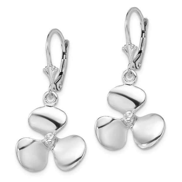 Sterling Silver Rhodium-plated Polished 3D Propeller Leverback Earrings