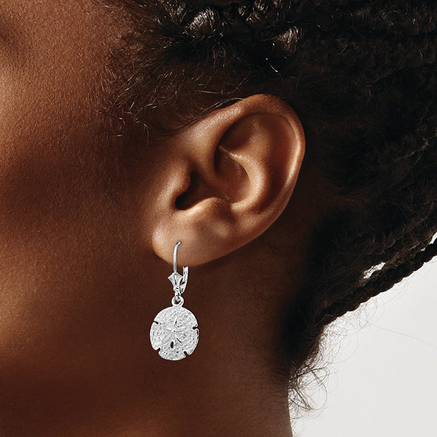 Sterling Silver Rhodium-plated Polished Sand Dollar Leverback Earrings