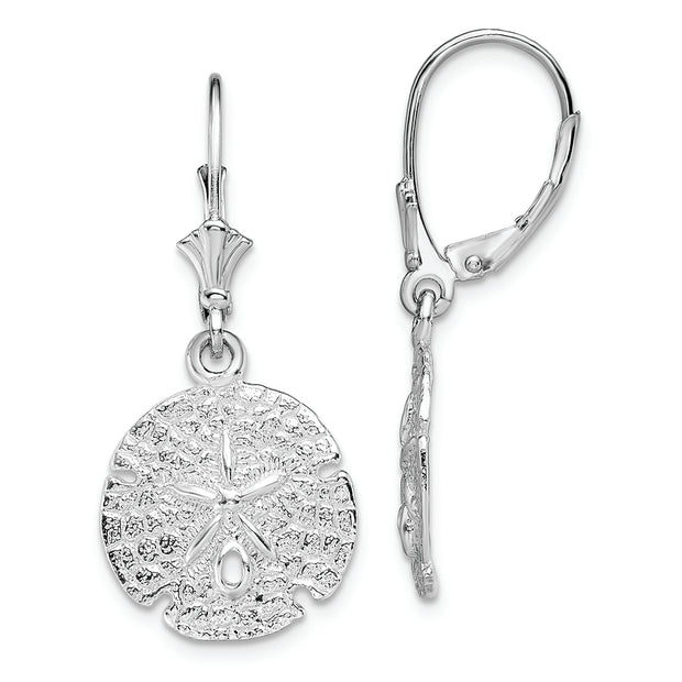 Sterling Silver Rhodium-plated Polished Sand Dollar Leverback Earrings
