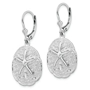 Sterling Silver Rhodium-plated Sand Dollar/Starfish Leverback Earrings