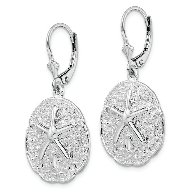 Sterling Silver Rhodium-plated Sand Dollar/Starfish Leverback Earrings