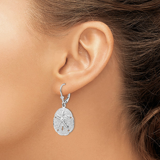 Sterling Silver Rhodium-plated Sand Dollar/Starfish Leverback Earrings