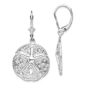 Sterling Silver Rhodium-plated Sand Dollar/Starfish Leverback Earrings