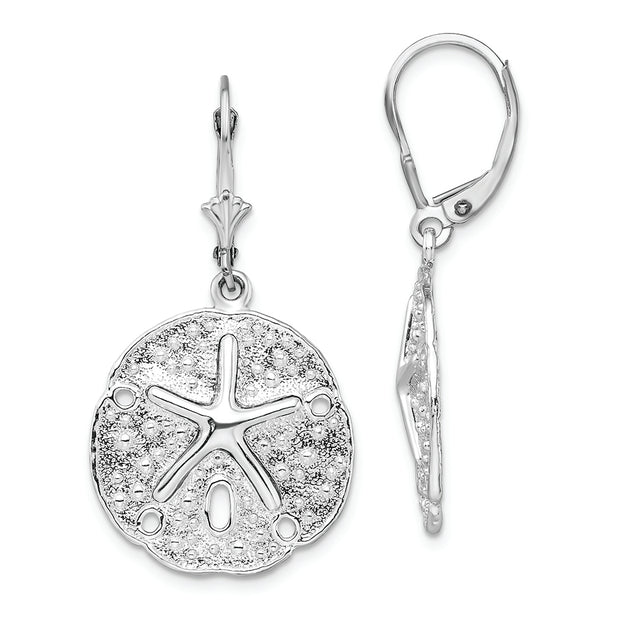 Sterling Silver Rhodium-plated Sand Dollar/Starfish Leverback Earrings