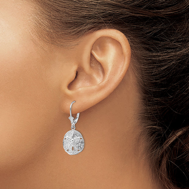 Sterling Silver Rhodium-plated Sand Dollar/Starfish Leverback Earrings