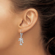Sterling Silver Rhodium-plated Polished Palm Trees Leverback Earrings