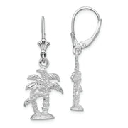 Sterling Silver Rhodium-plated Polished Palm Trees Leverback Earrings