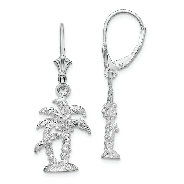Sterling Silver Rhodium-plated Polished Palm Trees Leverback Earrings