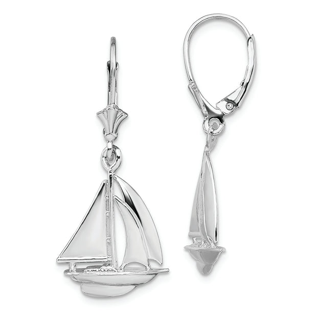 Sterling Silver Rhodium-plated Polished Sailboat Leverback Earrings